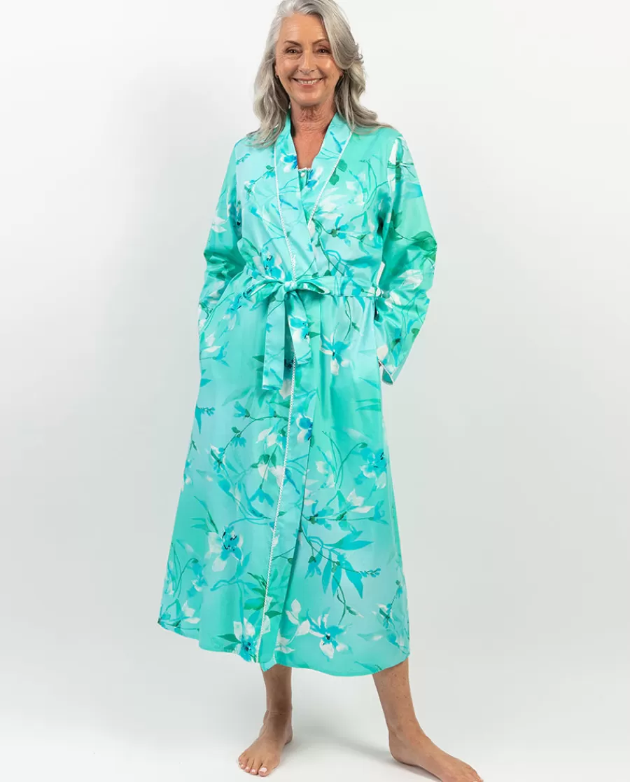 Clearance Leona Lace Trim Floral Print Long Dressing Gown Women Dressing Gowns