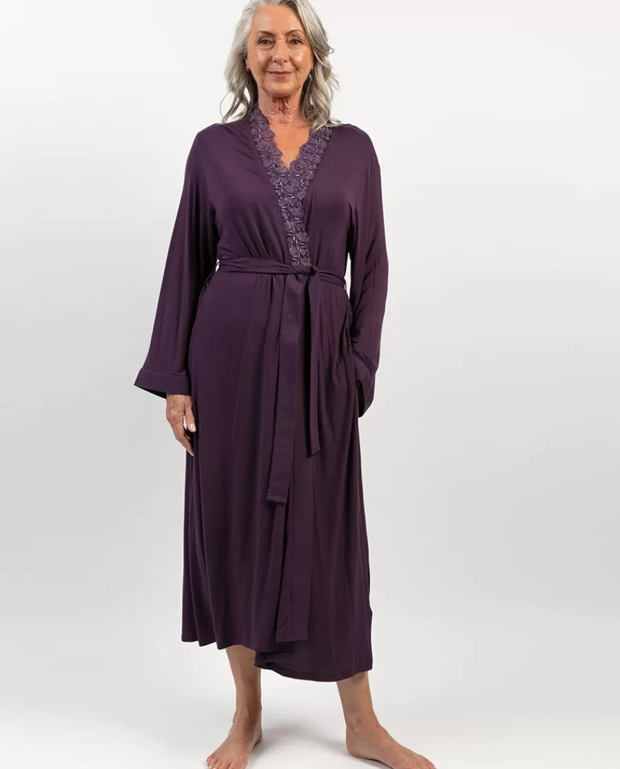 Store Maeve Lace Detail Purple Jersey Long Dressing Gown Women Dressing Gowns