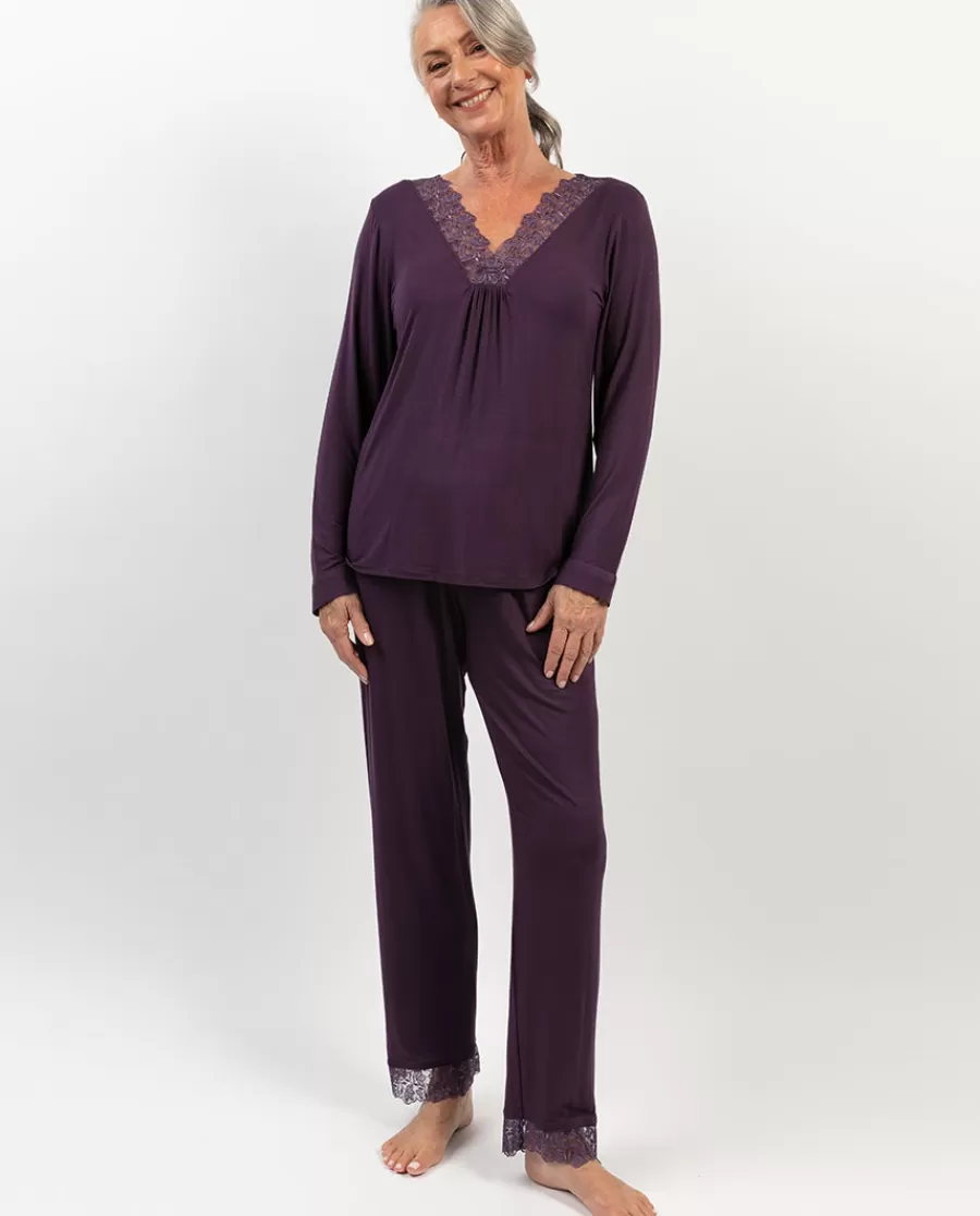 Cheap Maeve Lace Detail Purple Jersey Pyjama Set Women Pyjama Sets