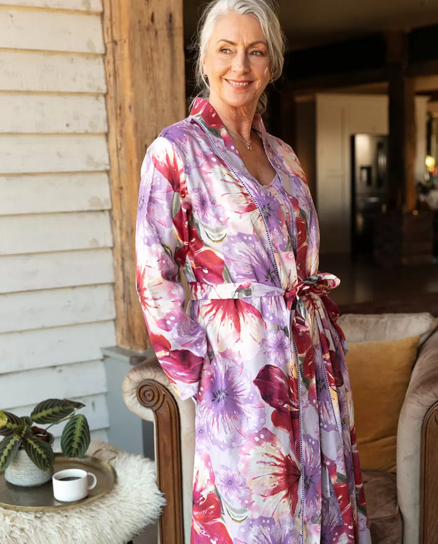 New Maeve Lace Trim Floral Print Long Dressing Gown Women Dressing Gowns