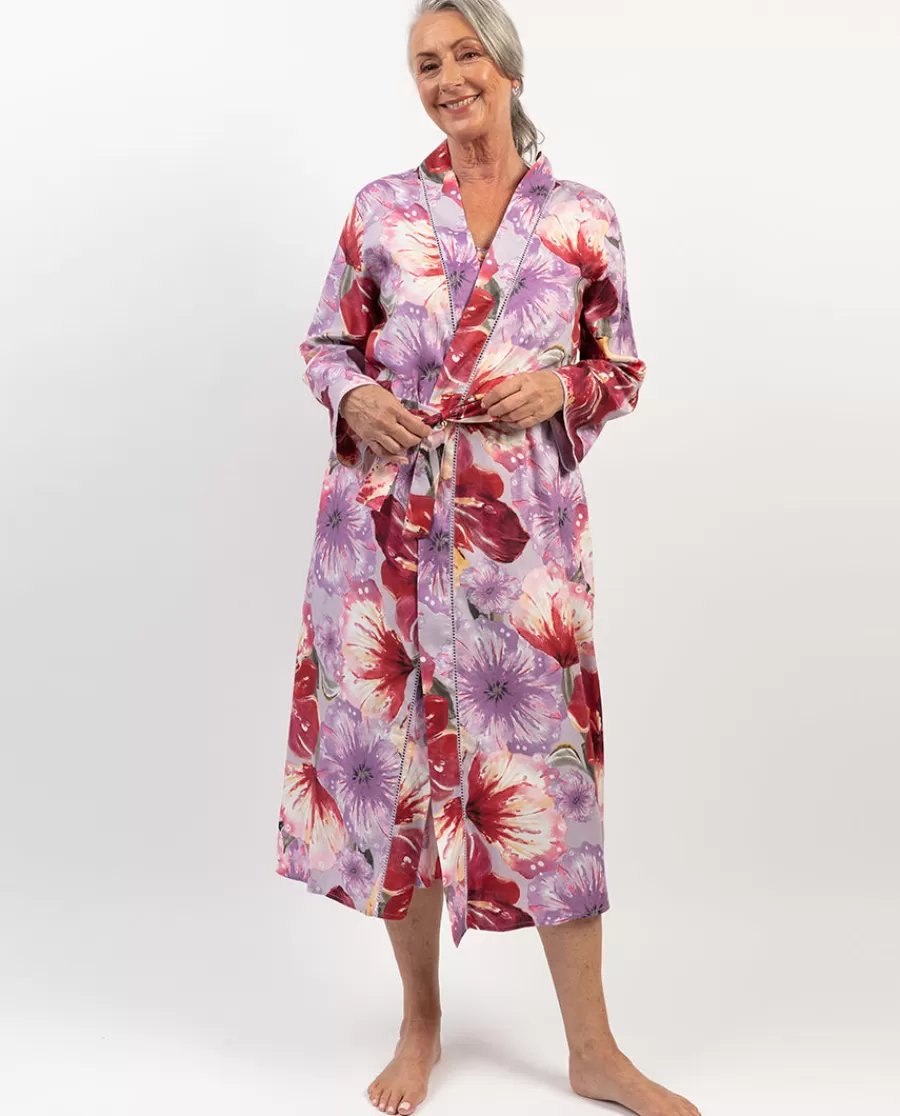 New Maeve Lace Trim Floral Print Long Dressing Gown Women Dressing Gowns