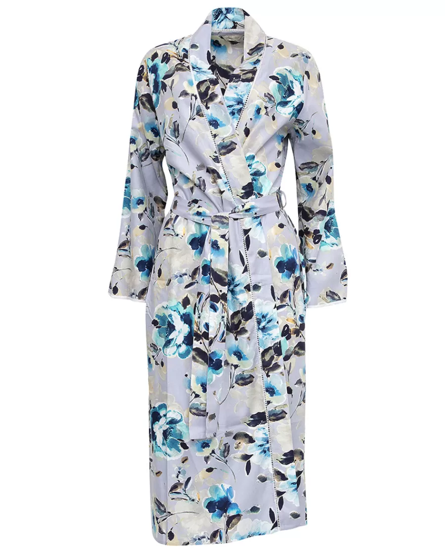 Cheap Maeve Lace Trim Grey Floral Print Long Dressing Gown Women Dressing Gowns
