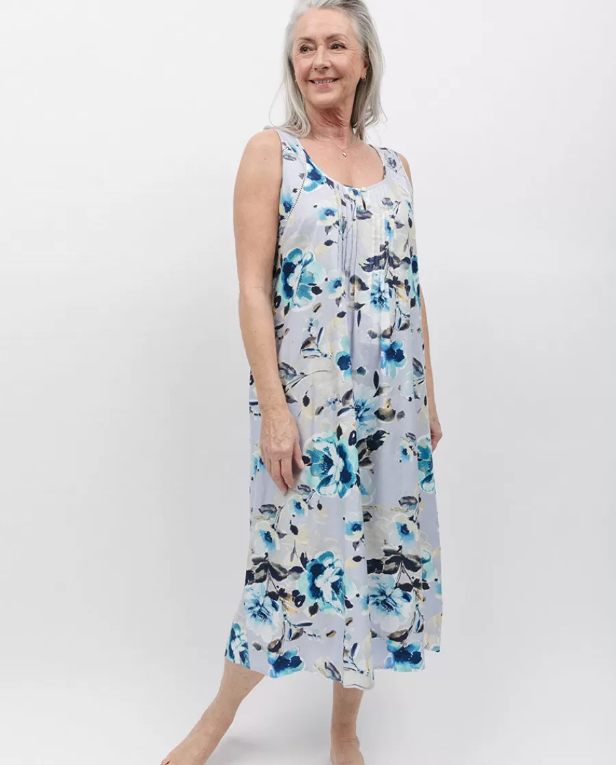 Best Maeve Lace Trim Grey Floral Print Long Nightdress Women Nightdresses