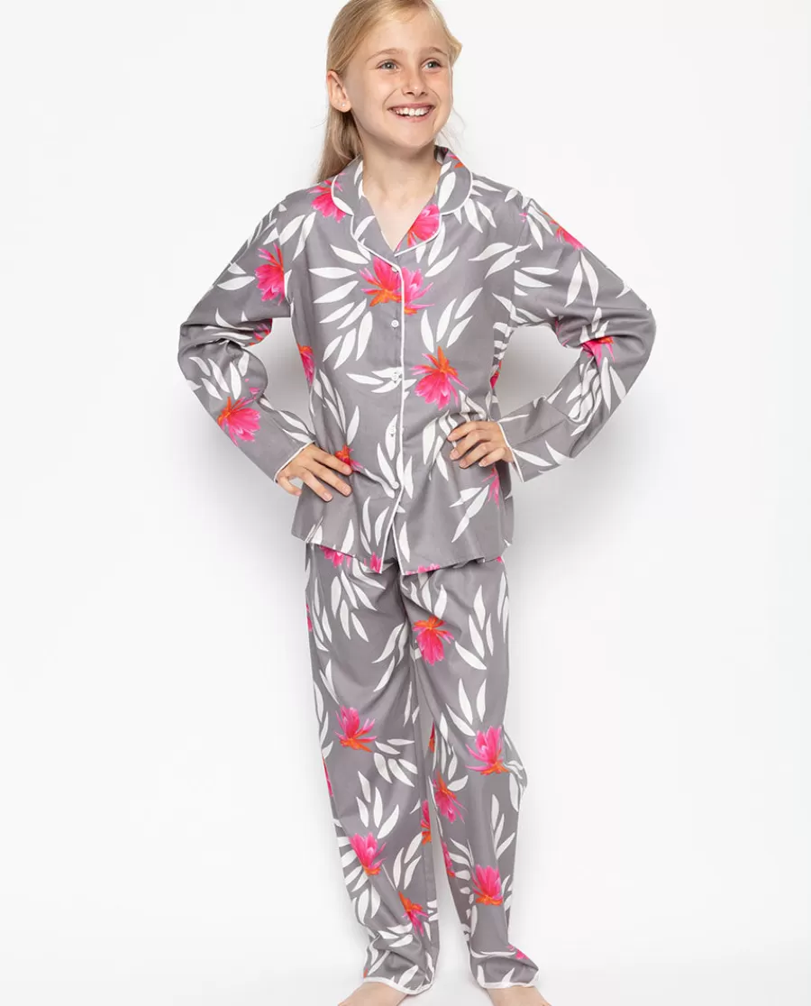 New Mallory Grey Floral Print Pyjama Set Kids Girls Pyjamas