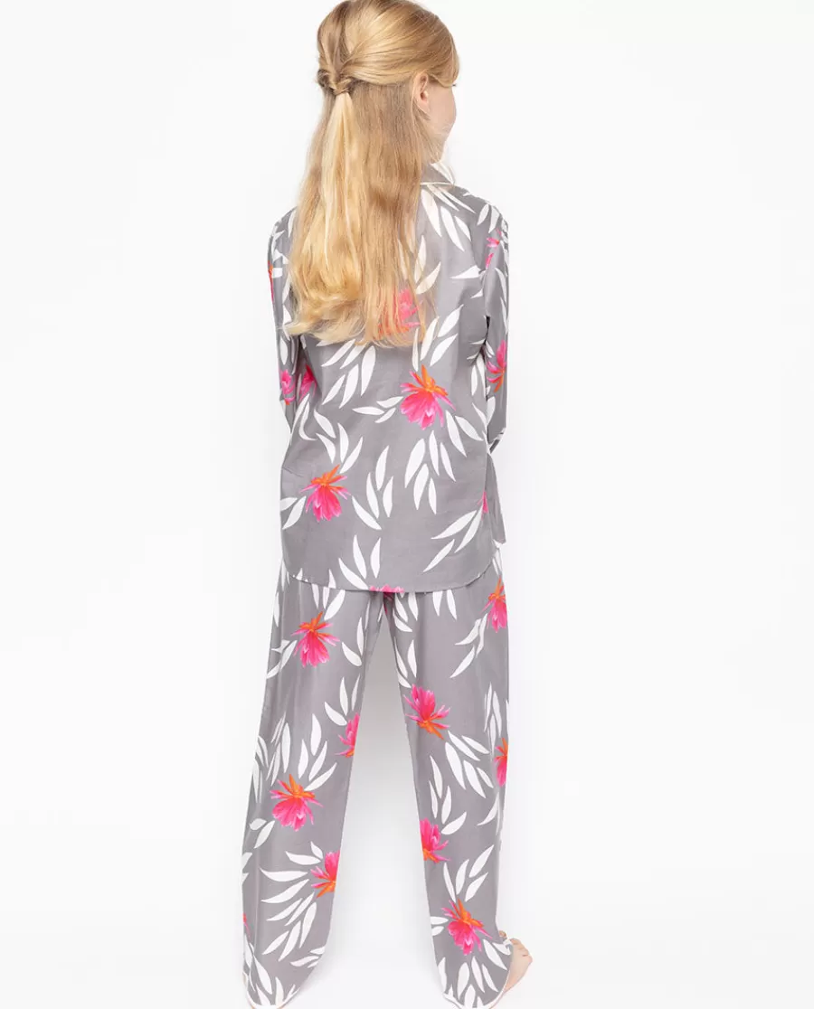 New Mallory Grey Floral Print Pyjama Set Kids Girls Pyjamas