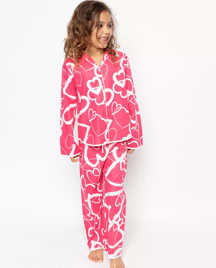 Shop Mallory Pink Heart Print Pyjama Set Kids Girls Pyjamas
