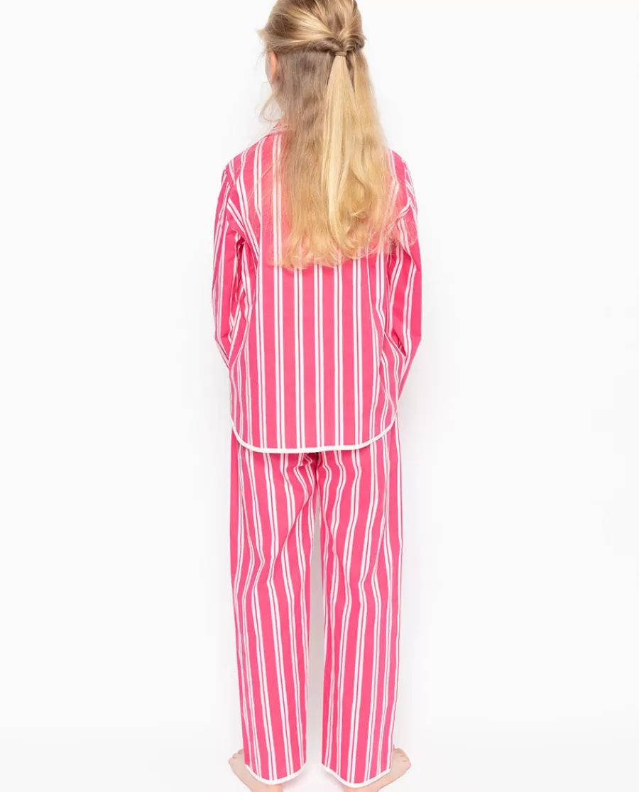 Hot Mallory Pink Sateen Stripe Pyjama Set Kids Girls Pyjamas