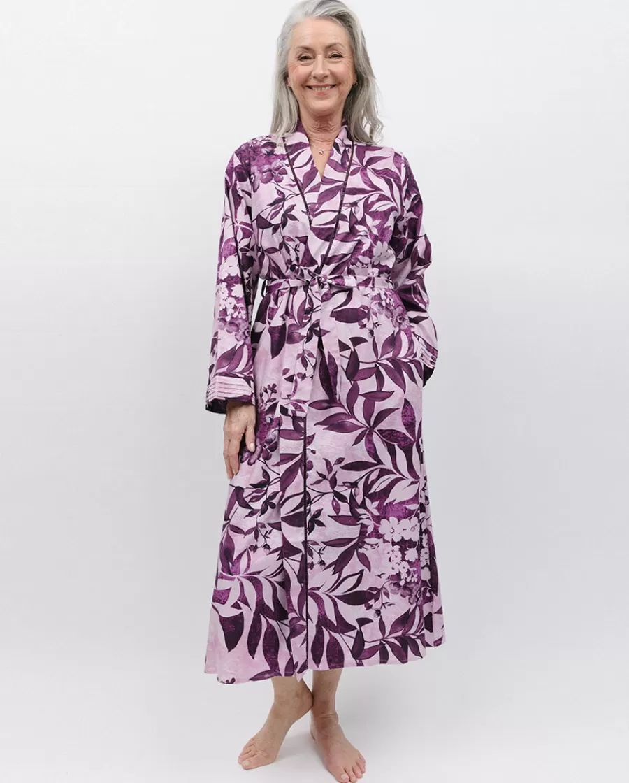 New Mary Lace Trim Floral Print Long Dressing Gown Women Dressing Gowns