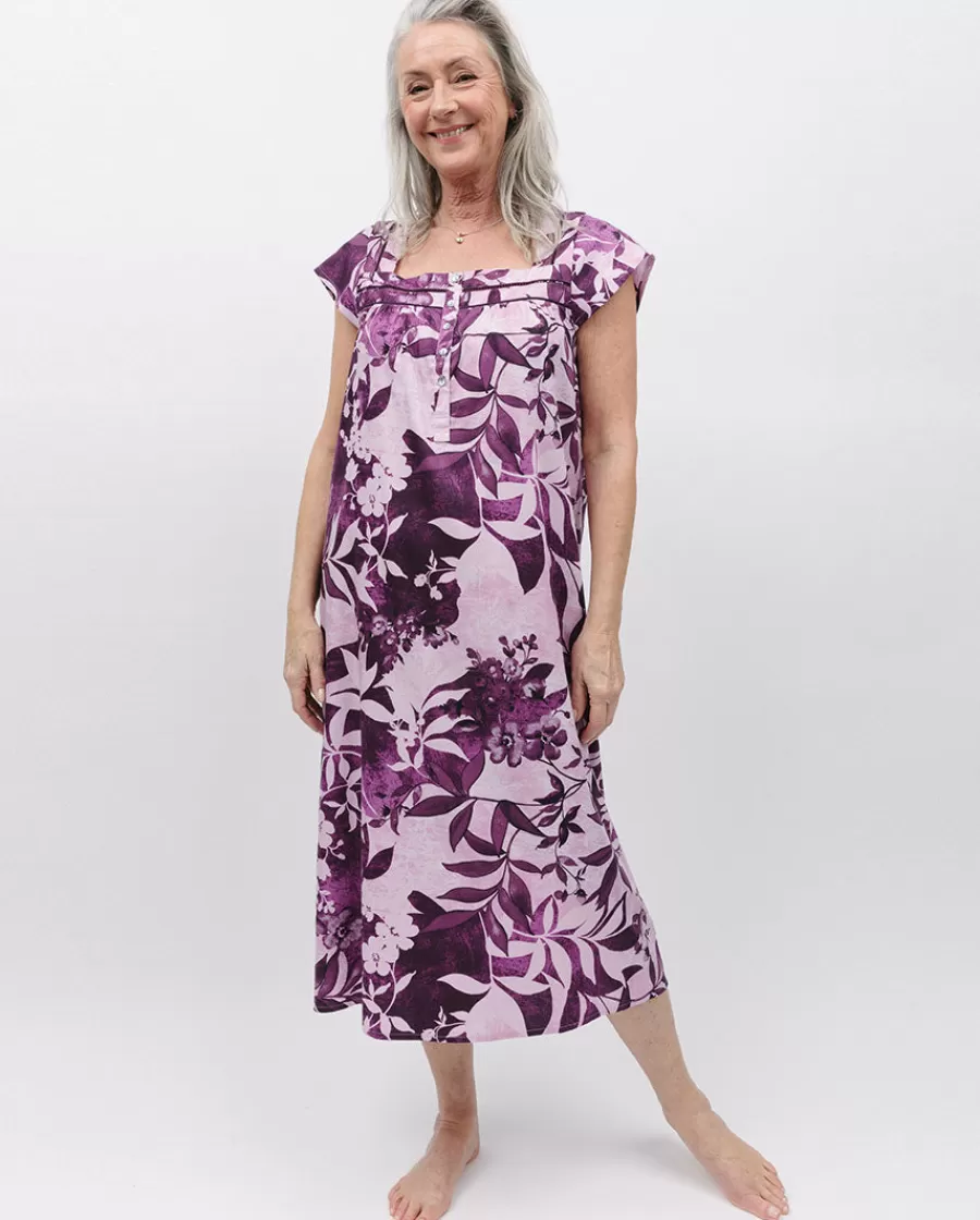 Cheap Mary Lace Trim Floral Print Long Nightdress Women Nightdresses
