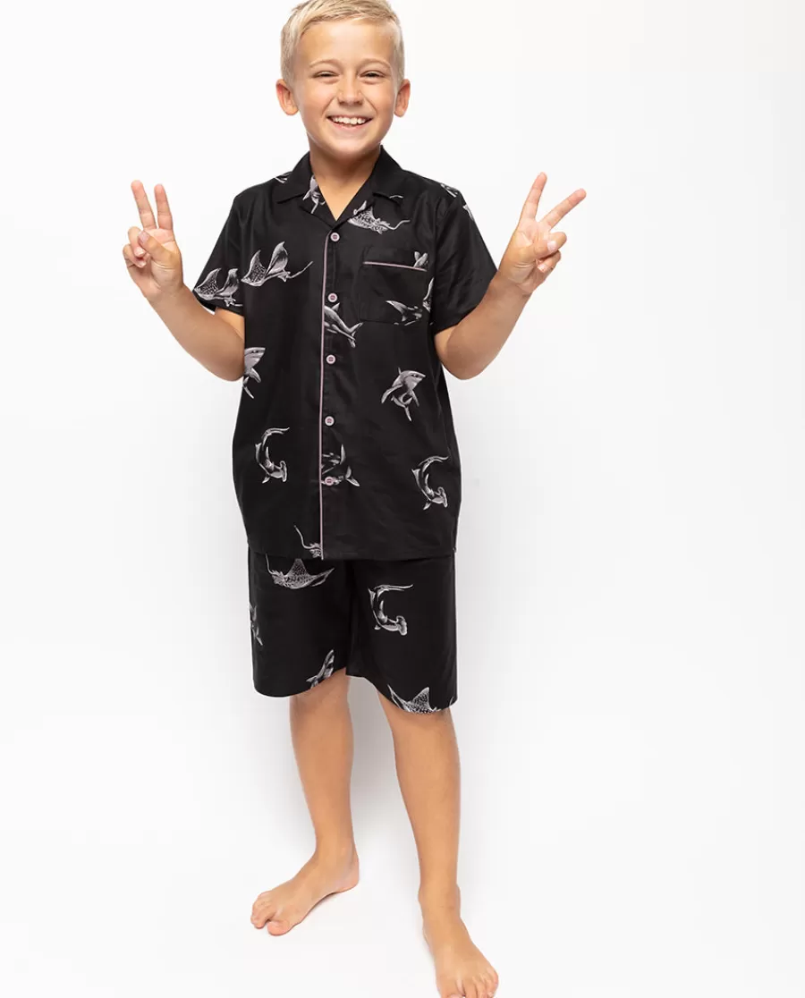 Sale Mason Boys Shark Print Shorty Set Kids Boys Pyjamas