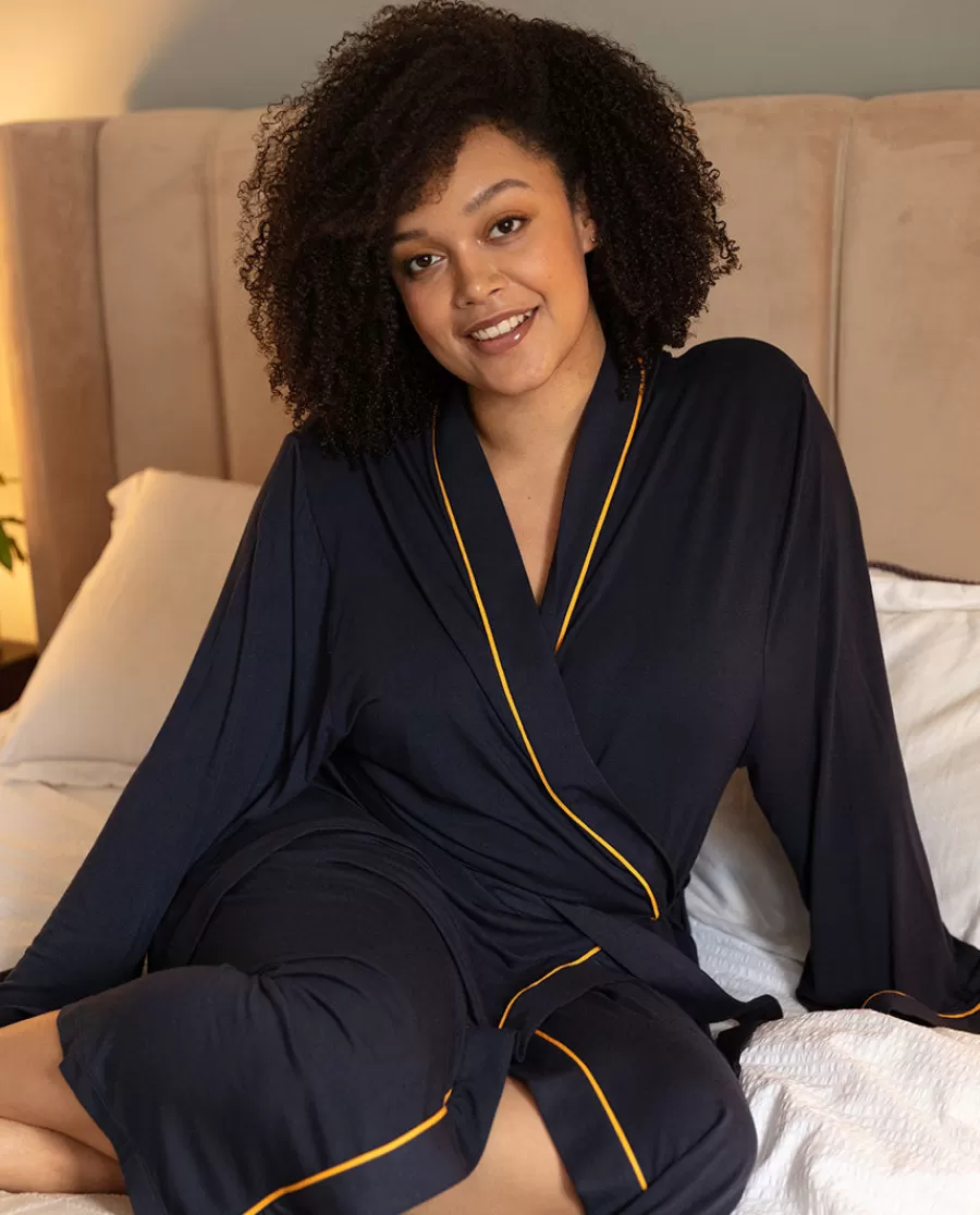 Sale Navy Jersey Long Dressing Gown Women Loungewear