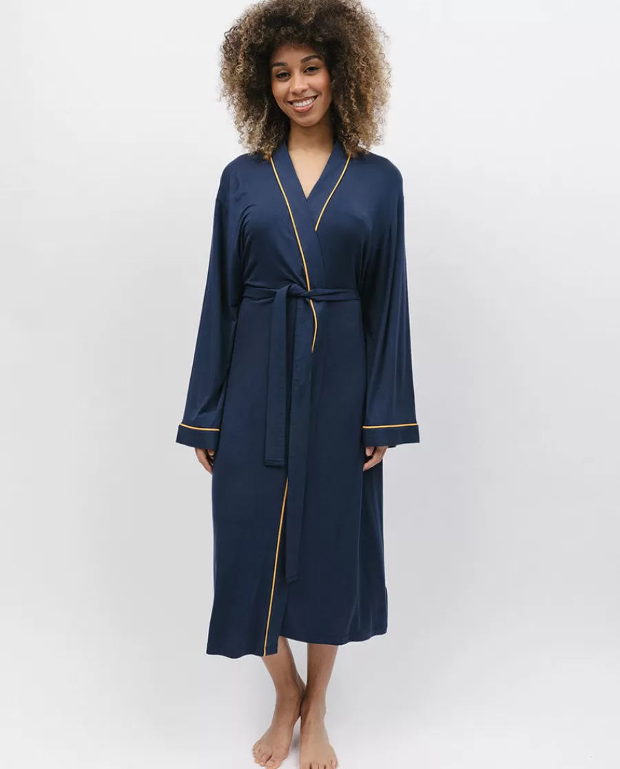 Sale Navy Jersey Long Dressing Gown Women Loungewear