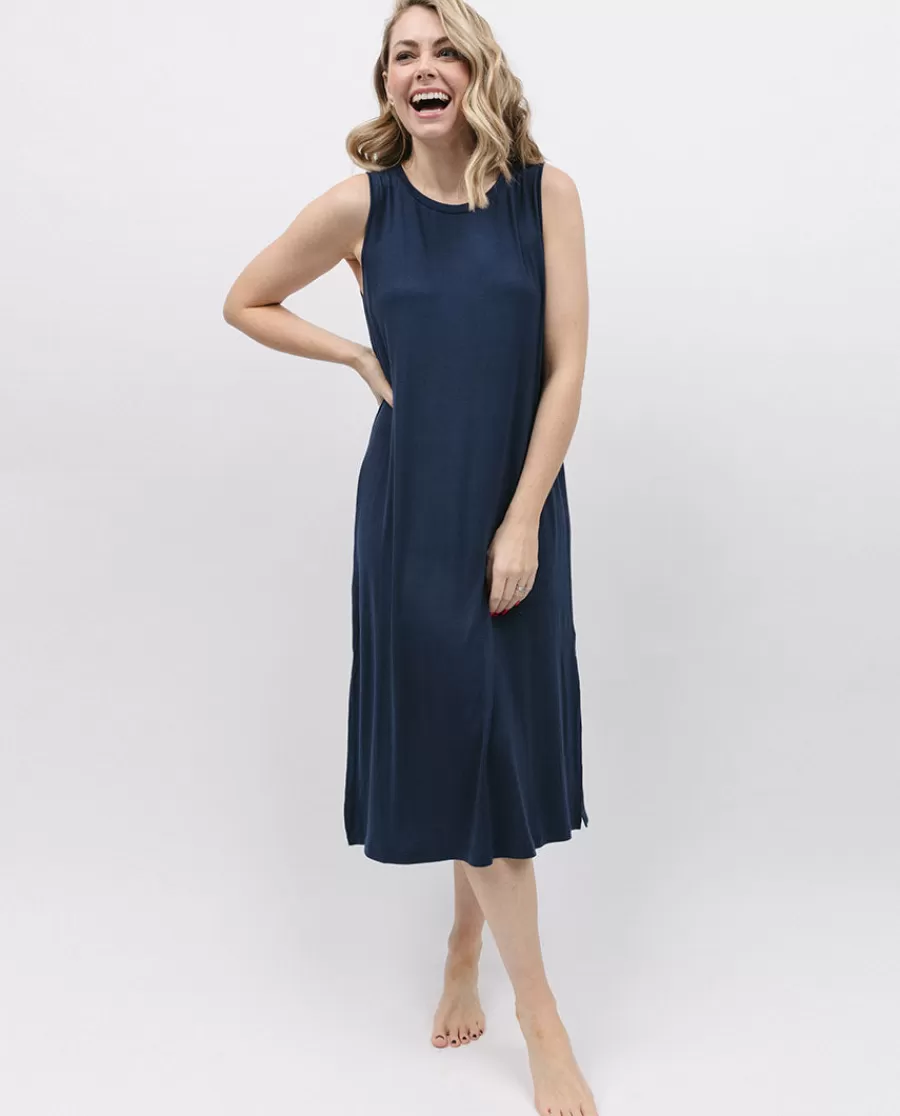 Best Navy Jersey Long Nightdress Women Loungewear