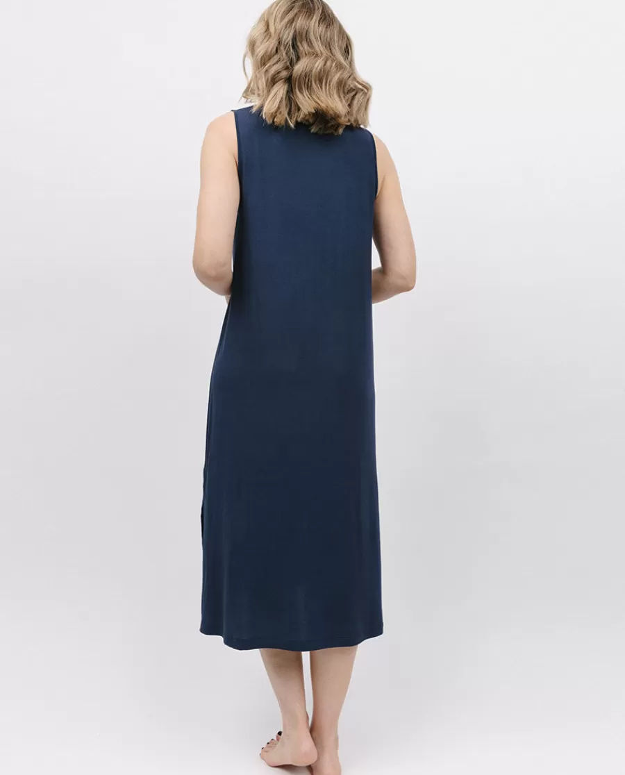 Best Navy Jersey Long Nightdress Women Loungewear