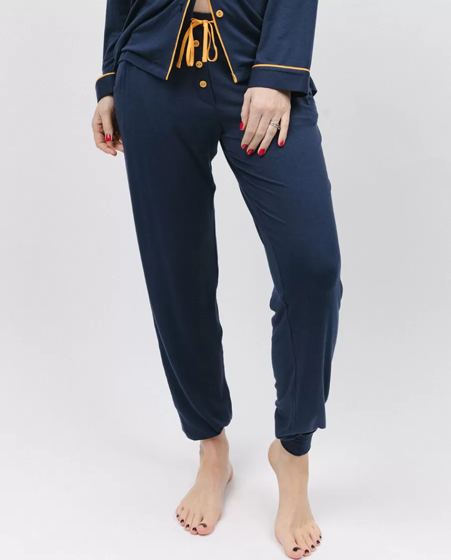 Fashion Navy Jersey Pyjama Bottoms Women Loungewear