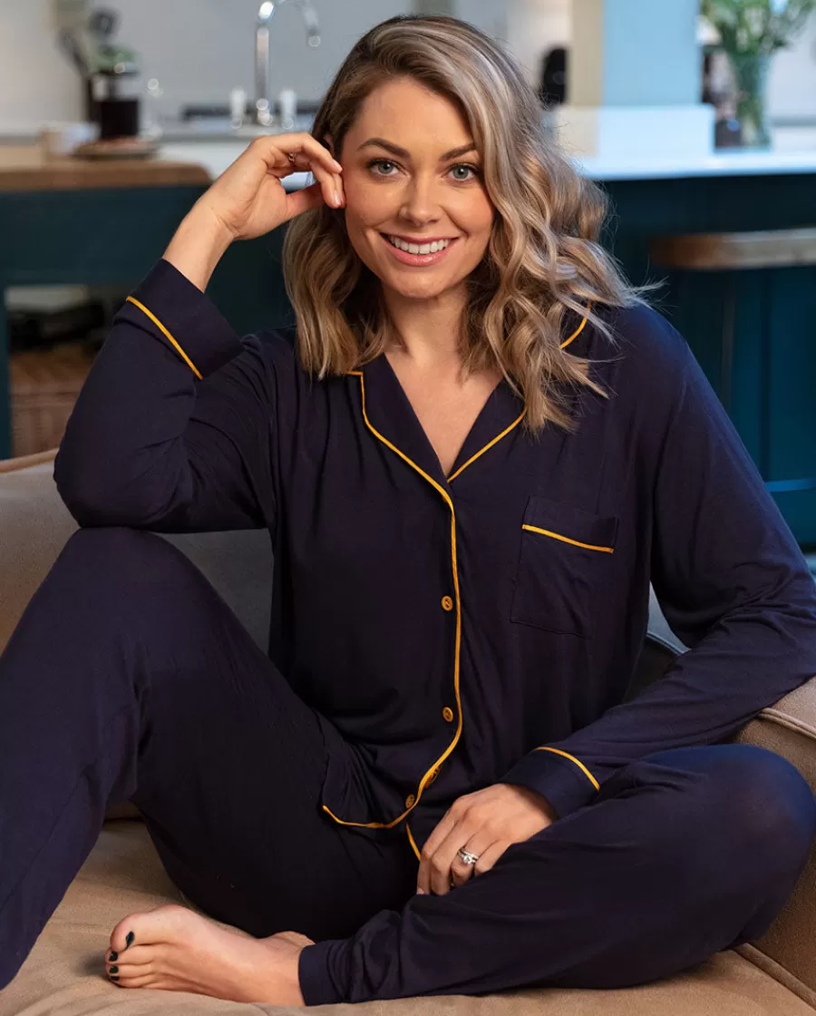 Cheap Navy Revere Jersey Pyjama Top Women Loungewear