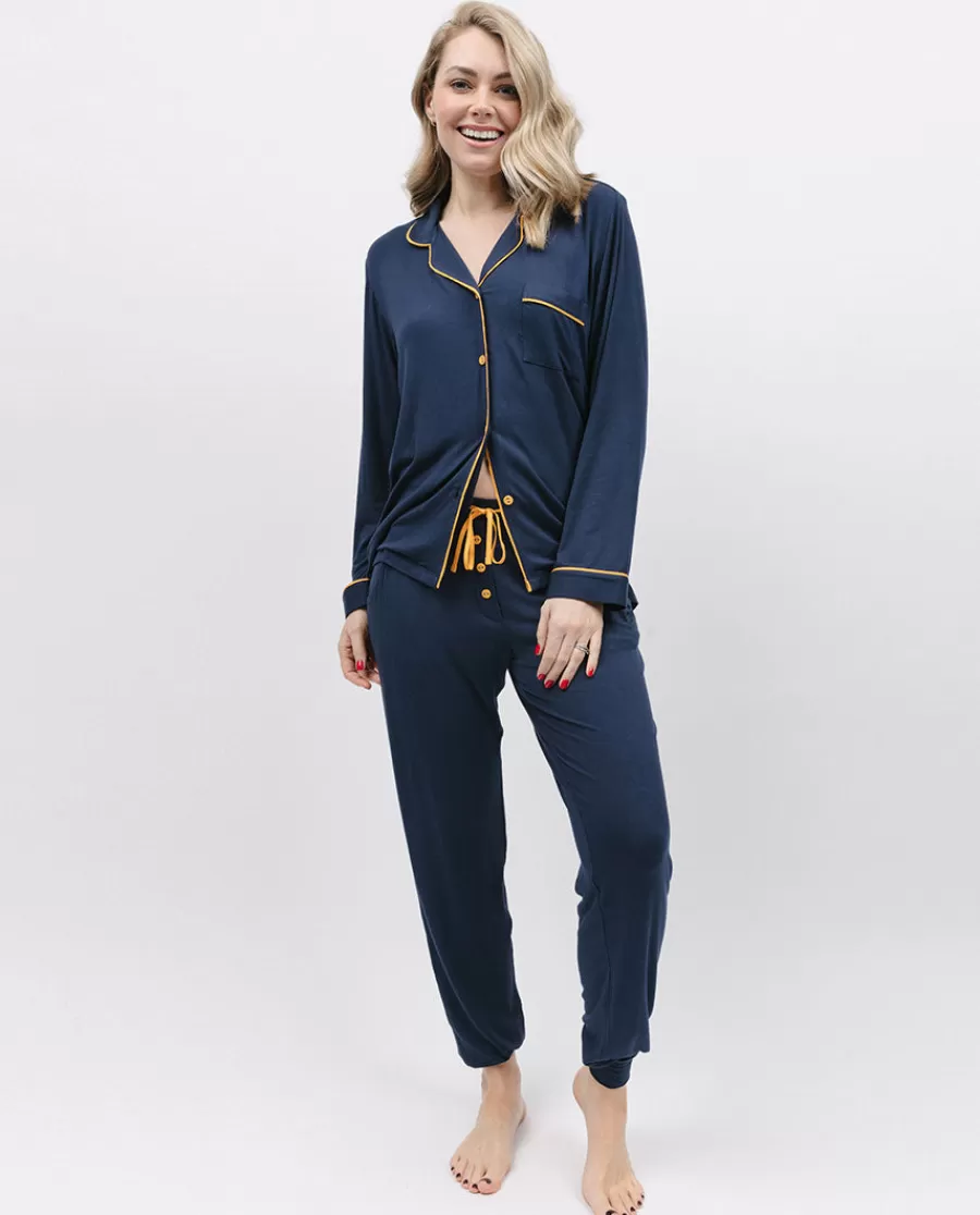 Cheap Navy Revere Jersey Pyjama Top Women Loungewear