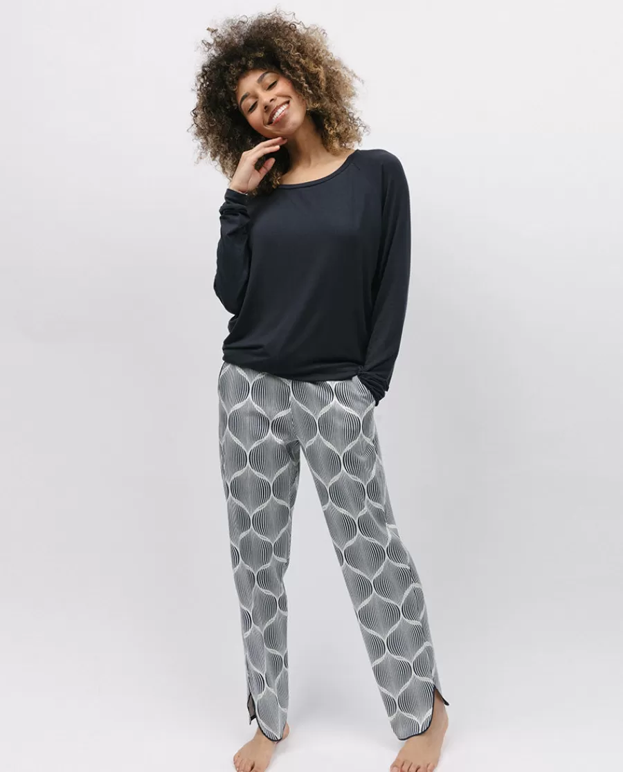 Flash Sale Nicole Charcoal Slouch Jersey Top And Geo Print Pyjama Set Women Pyjama Sets
