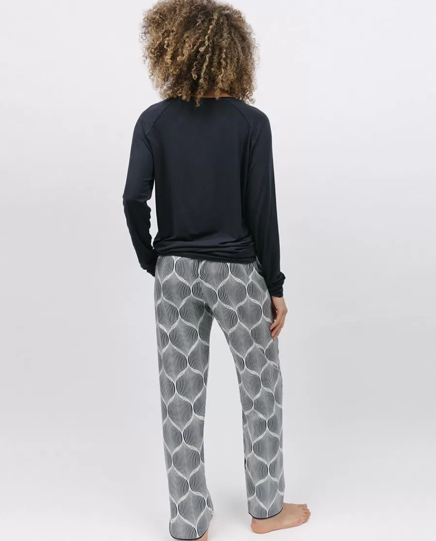 Flash Sale Nicole Charcoal Slouch Jersey Top And Geo Print Pyjama Set Women Pyjama Sets