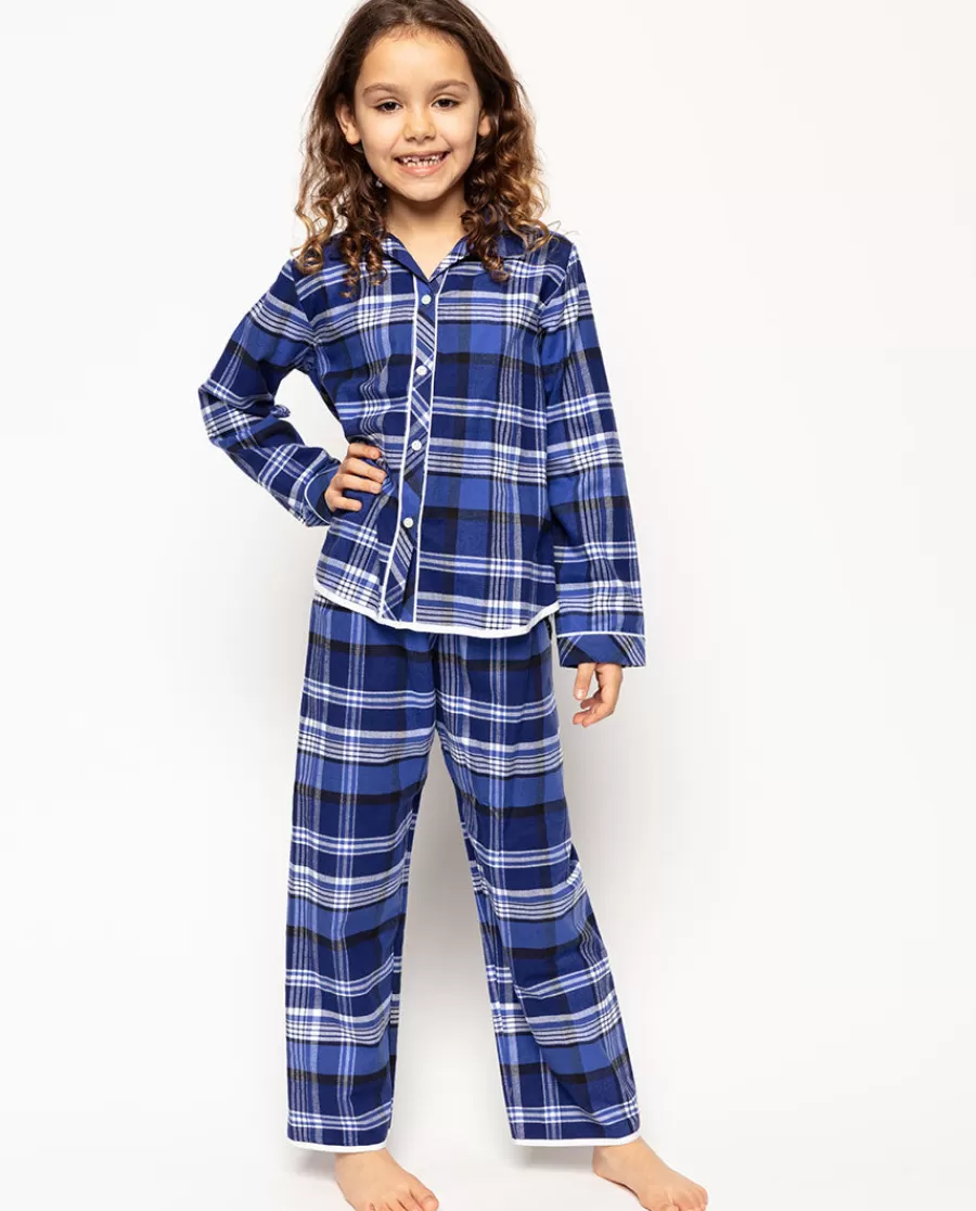 Cheap Riley Girls Navy Brushed Check Pyjama Set Kids Girls Pyjamas