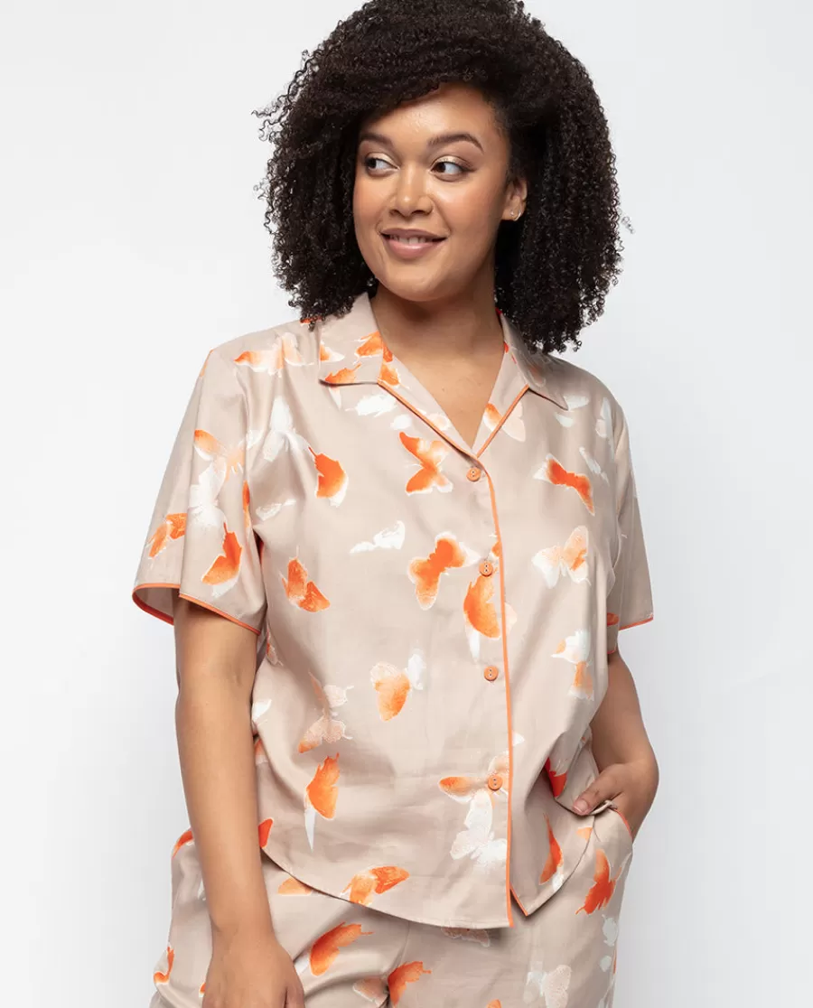 Cheap Sage Butterfly Print Pyjama Top Women Pyjama Tops