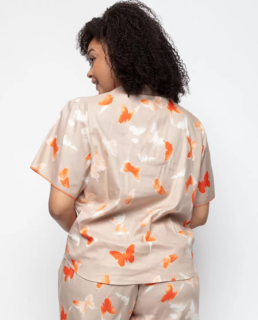 Cheap Sage Butterfly Print Pyjama Top Women Pyjama Tops
