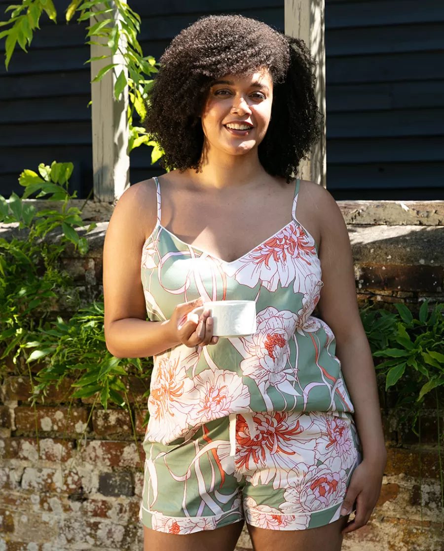 Best Sage Floral Print Cami And Shorts Set Women Shorty Sets