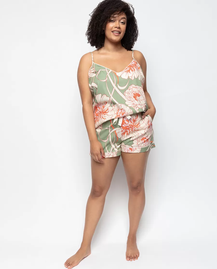 Best Sage Floral Print Cami And Shorts Set Women Shorty Sets