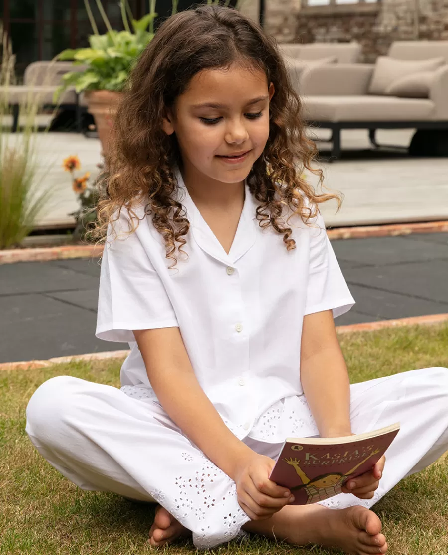 Best Sale Saskia Girls Embroidered Pyjama Set Kids Girls Pyjamas