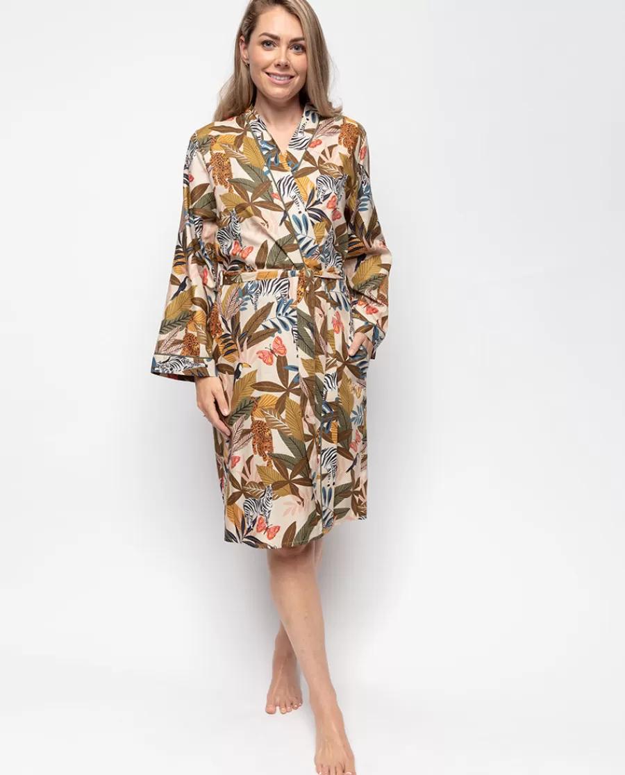 Fashion Savannah Safari Print Short Dressing Gown Women Dressing Gowns