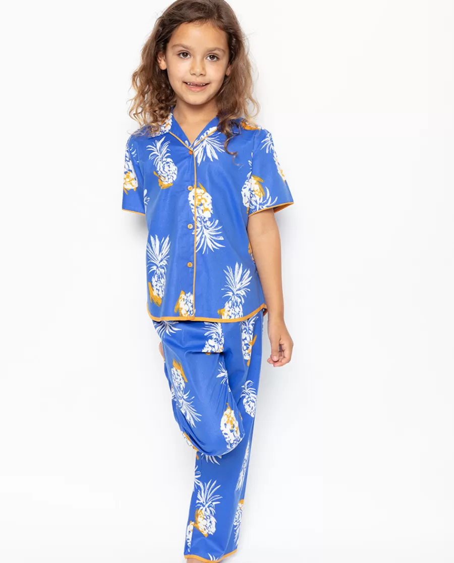 Fashion Sierra Blue Pineapple Print Pyjama Set Kids Girls Pyjamas
