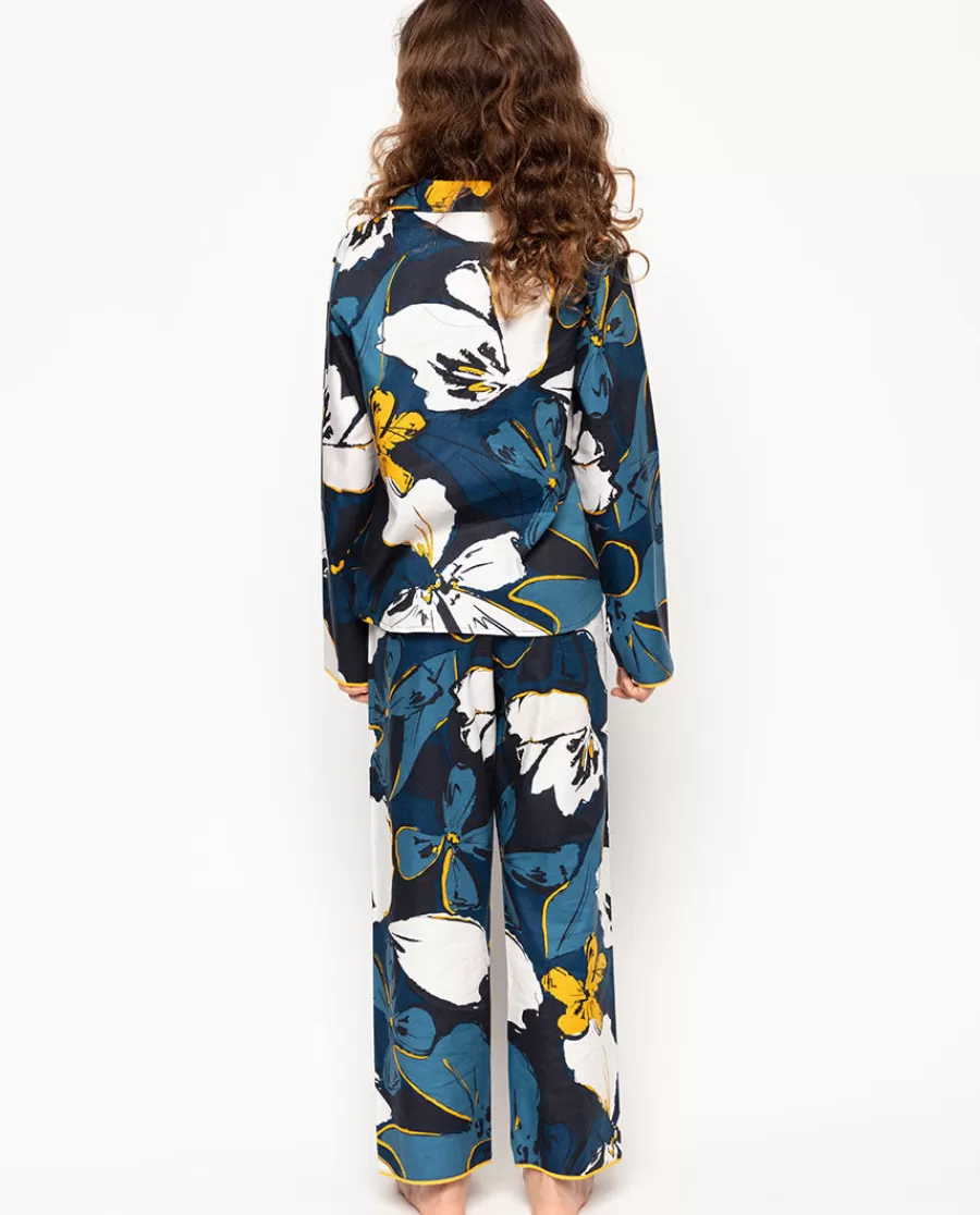 Sale Verity Petrol Blue Floral Print Pyjama Set Kids Girls Pyjamas