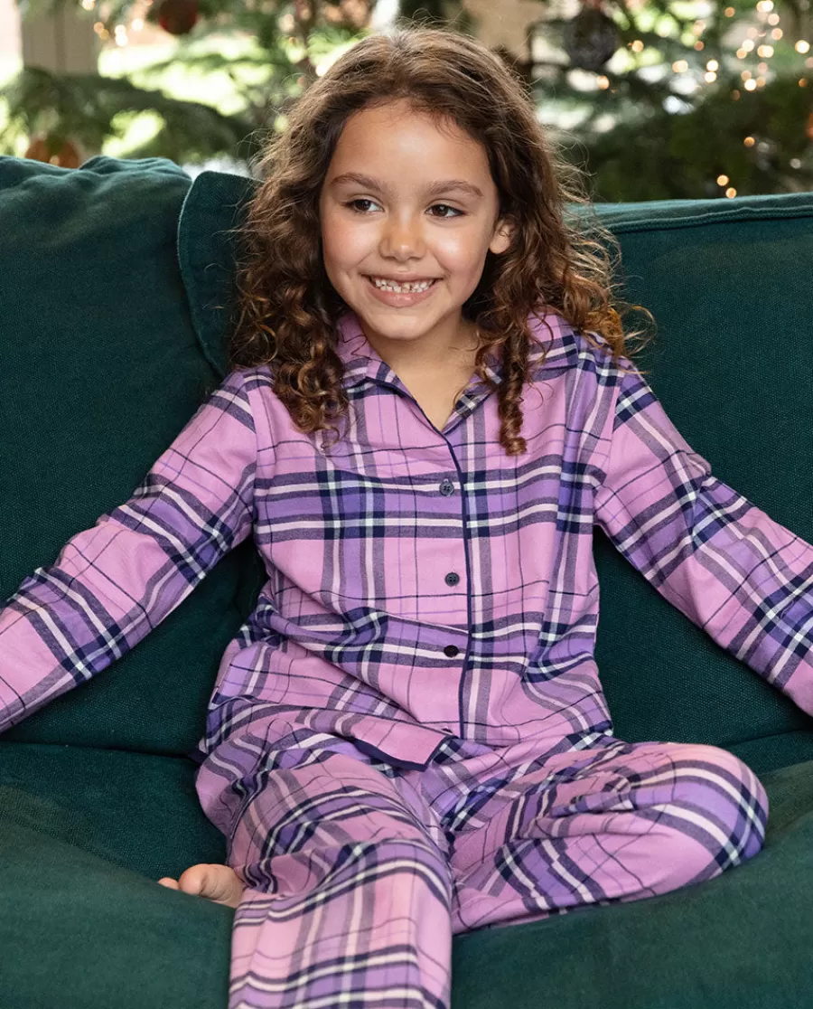 Hot Violet Pink Lightly Brushed Check Pyjama Set Kids Girls Pyjamas