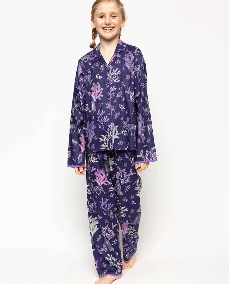 Best Sale Violet Purple Forest Print Pyjama Set Kids Girls Pyjamas