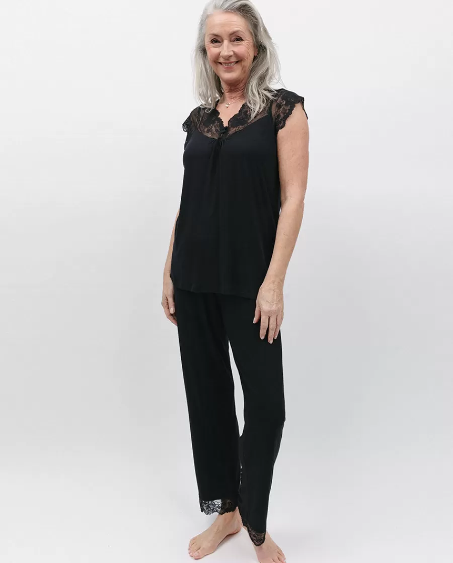 Outlet Winnie Black Lace Detail Jersey Pyjama Set Women Pyjama Sets