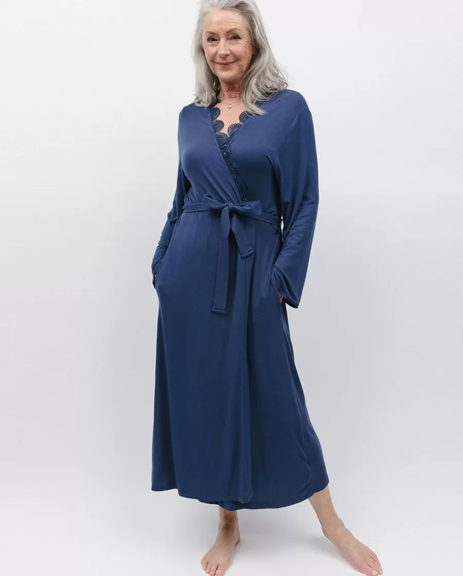 Shop Winnie Lace Trim Jersey Long Dressing Gown Women Loungewear